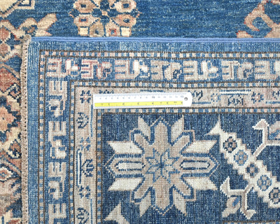 8x10 Blue Kazak Afghan Hand Knotted Geometric Wool Area Rug