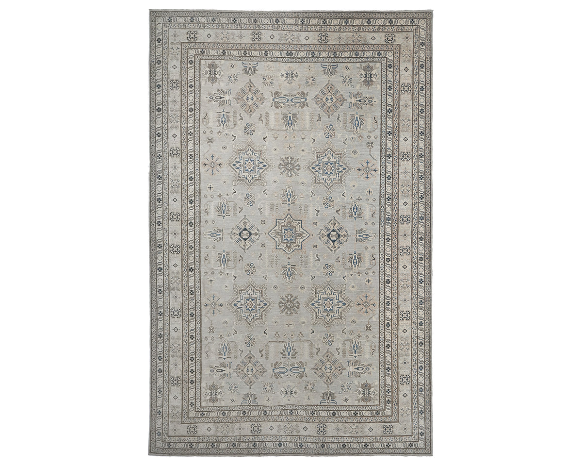 9x12 Gray Kazak Afghan Hand Knotted Geometric Wool Area Rug