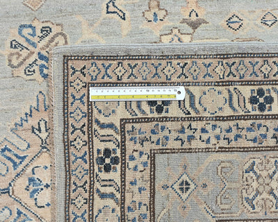 9x12 Gray Kazak Afghan Hand Knotted Geometric Wool Area Rug