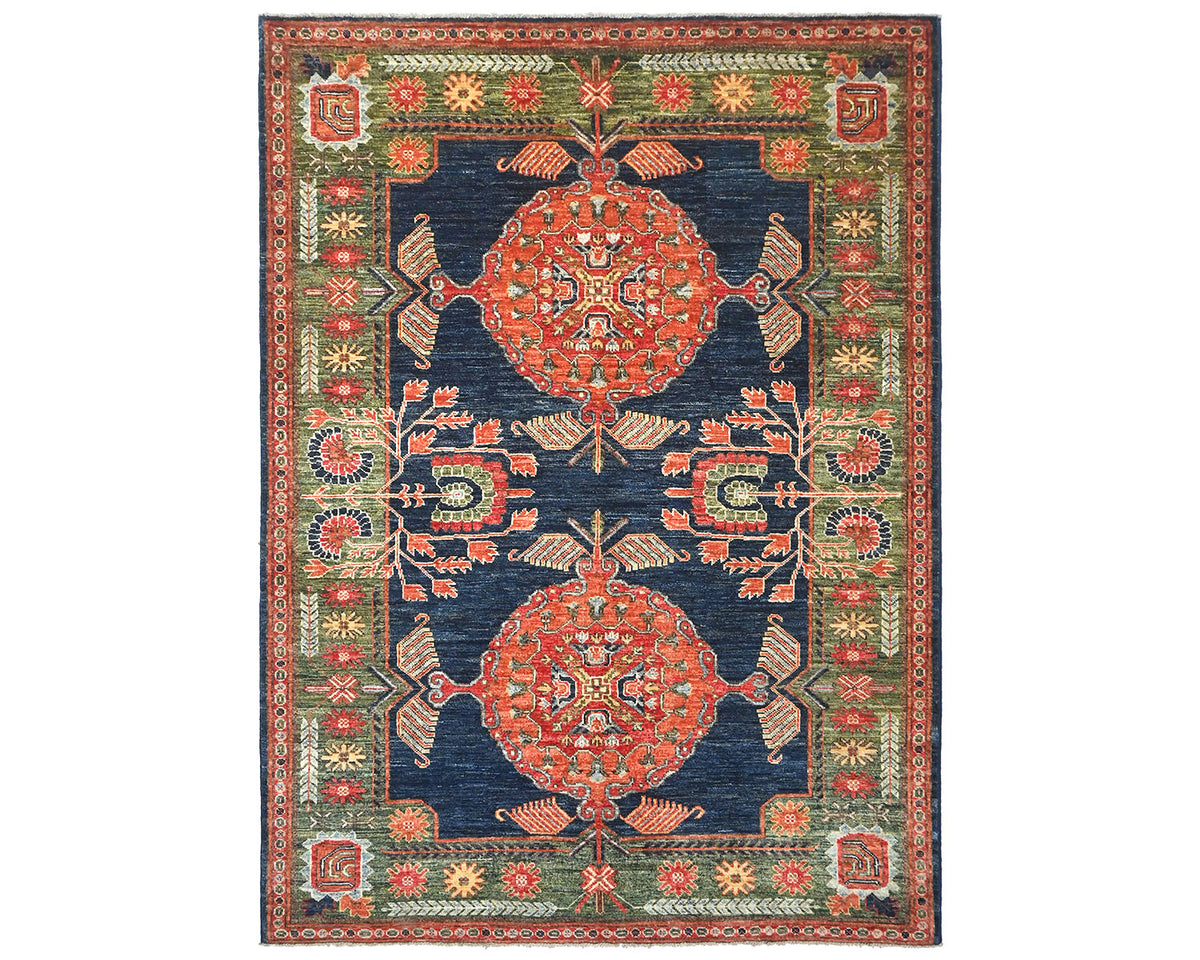 Alfombra afgana Ersari de lana teñida con vegetales, anudada a mano, de 5 x 7 pulgadas, color azul y verde