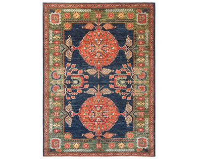 Alfombra afgana Ersari de lana teñida con vegetales, anudada a mano, de 5 x 7 pulgadas, color azul y verde