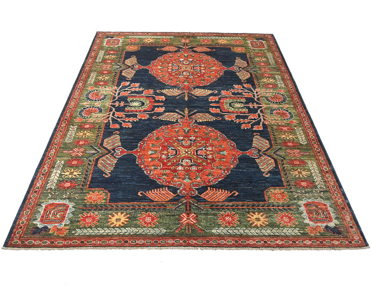 Alfombra afgana Ersari de lana teñida con vegetales, anudada a mano, de 5 x 7 pulgadas, color azul y verde