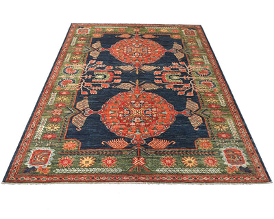 Alfombra afgana Ersari de lana teñida con vegetales, anudada a mano, de 5 x 7 pulgadas, color azul y verde