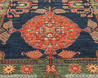 Alfombra afgana Ersari de lana teñida con vegetales, anudada a mano, de 5 x 7 pulgadas, color azul y verde