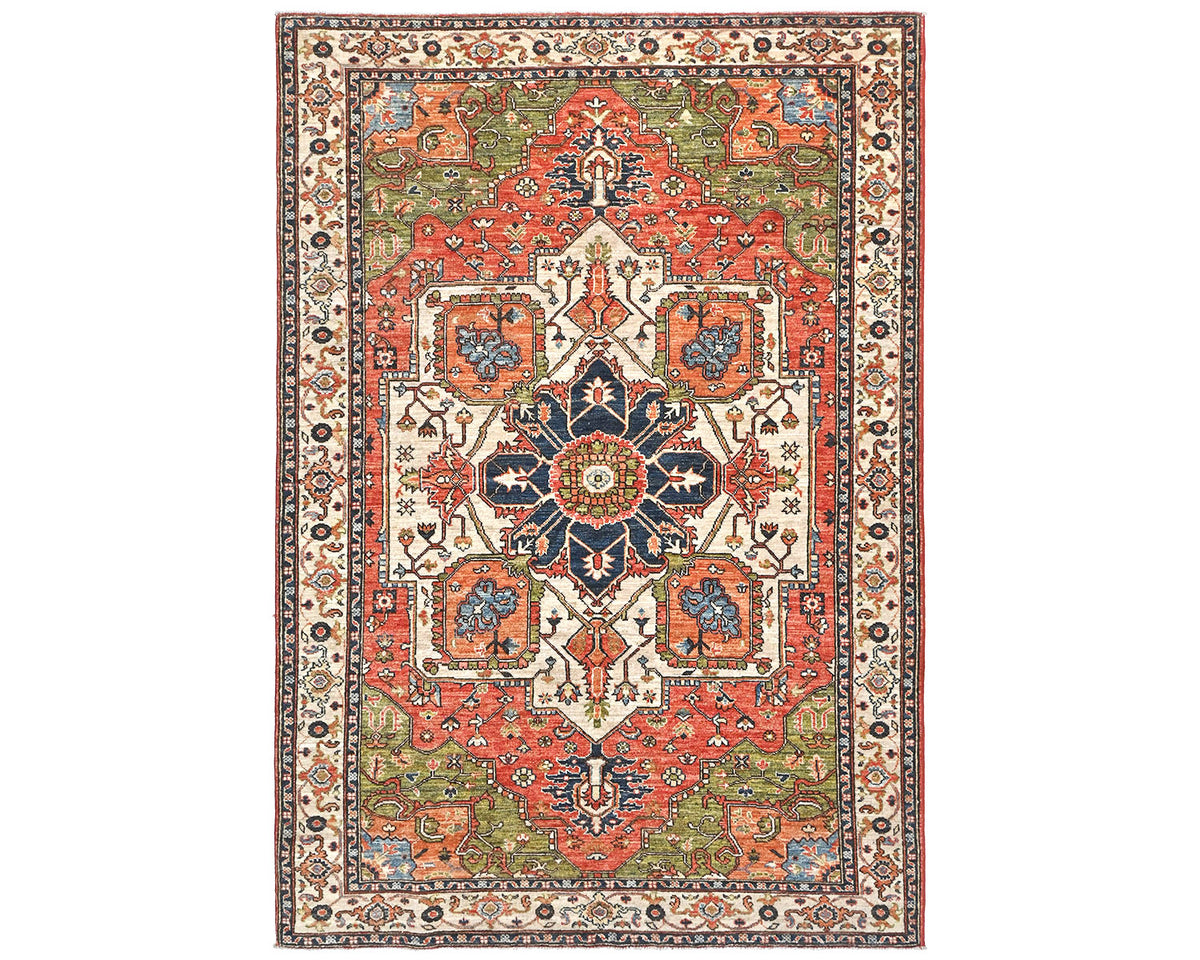 Alfombra afgana Ersari de lana teñida vegetal anudada a mano, 6x8, color beige óxido