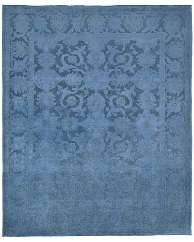 8x10 Blue Chobi Over Dye Afghan Hand Knotted Floral High Low Wool Area Rug