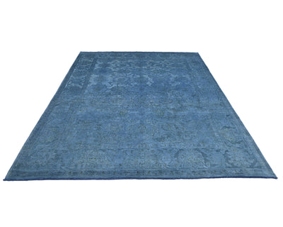 8x10 Blue Chobi Over Dye Afghan Hand Knotted Floral High Low Wool Area Rug