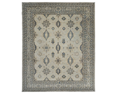 Alfombra cuadrada de lana anudada a mano, color gris, Kazak Afghan, de 10 x 10 pies