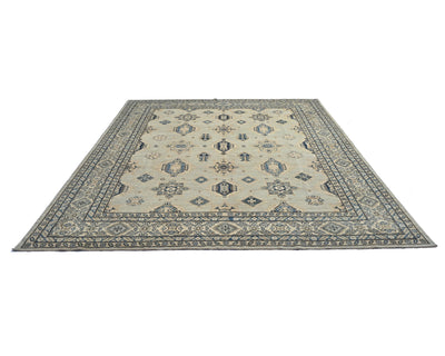Alfombra cuadrada de lana anudada a mano, color gris, Kazak Afghan, de 10 x 10 pies