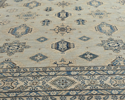 Alfombra cuadrada de lana anudada a mano, color gris, Kazak Afghan, de 10 x 10 pies