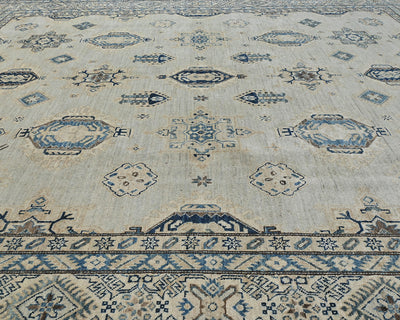 Alfombra cuadrada de lana anudada a mano, color gris, Kazak Afghan, de 10 x 10 pies