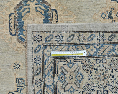 Alfombra cuadrada de lana anudada a mano, color gris, Kazak Afghan, de 10 x 10 pies