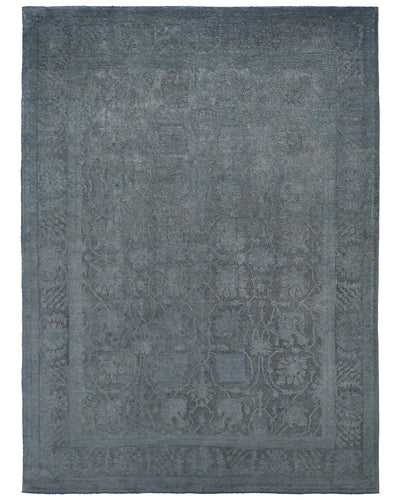 9x12 Chobi Gray Over Dye Afghan Hand Knotted Floral High Low Wool Area Rug