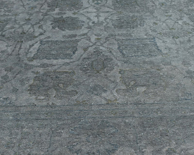 9x12 Chobi Gray Over Dye Afghan Hand Knotted Floral High Low Wool Area Rug