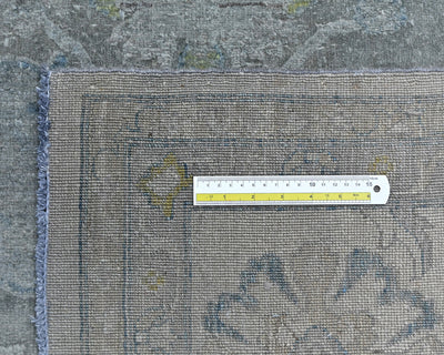 9x12 Chobi Gray Over Dye Afghan Hand Knotted Floral High Low Wool Area Rug