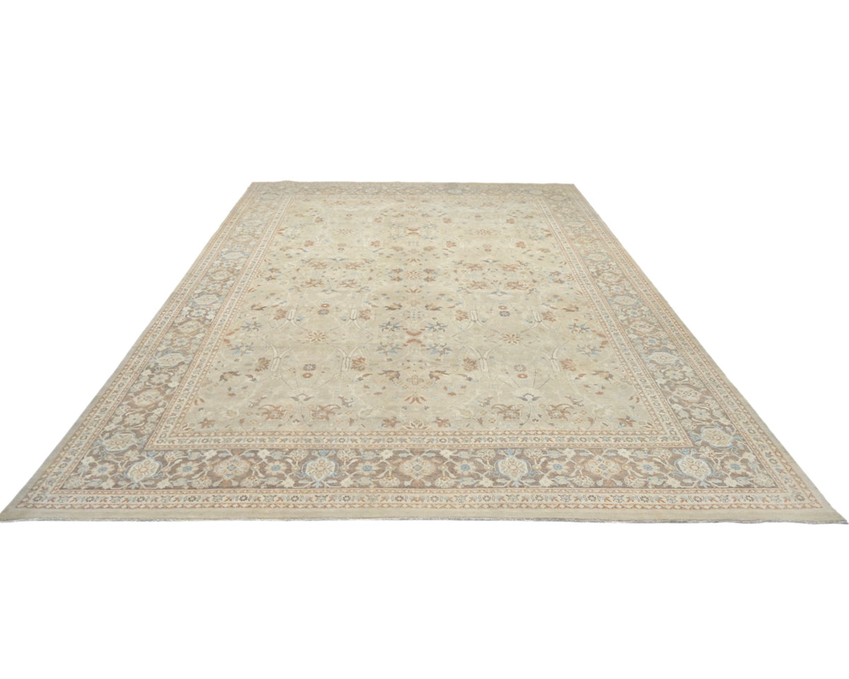 Alfombra de lana anudada a mano, estilo persa oriental, color beige, 10 x 13