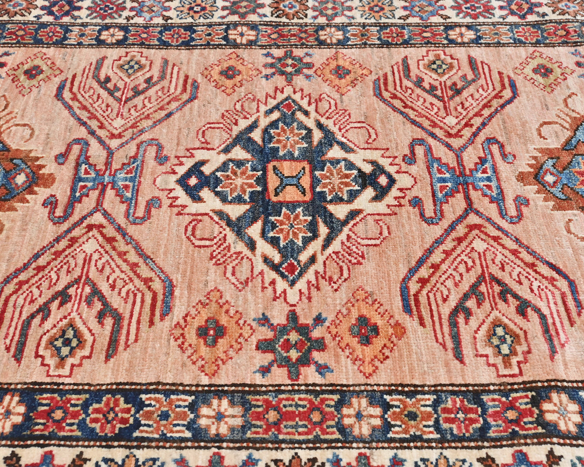 3x5 Kazak Afghan Hand Knotted Geometric Wool Area Rug