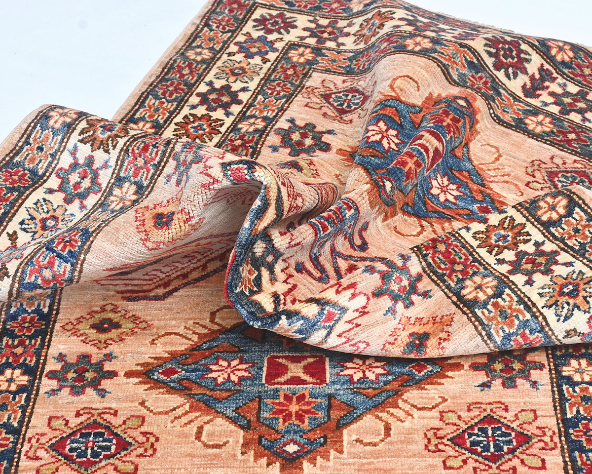3x5 Ft Kazak Afghan Hand Knotted Geometric Wool Area Rug