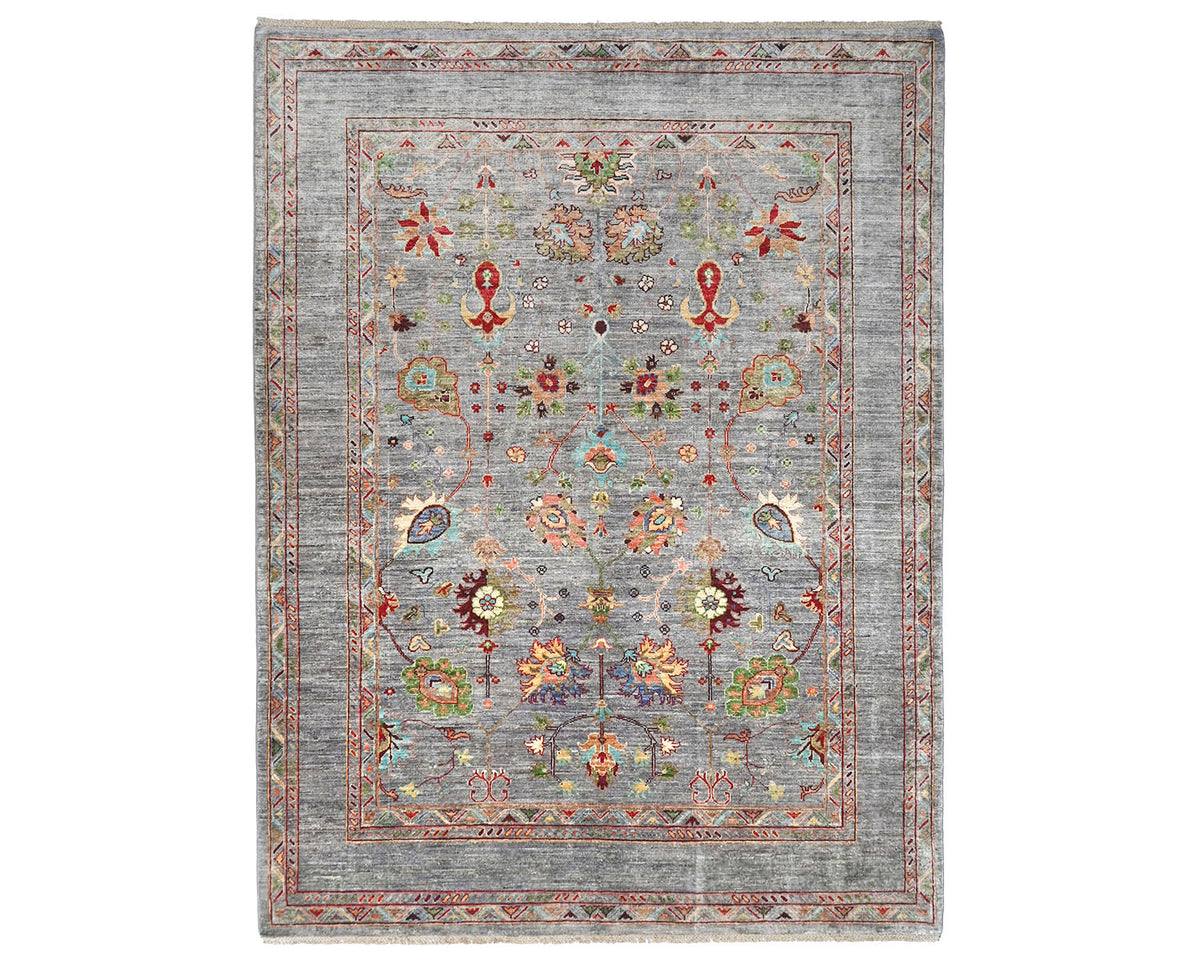 Alfombra afgana de lana anudada a mano Khurgeen gris de 6 x 8 pulgadas