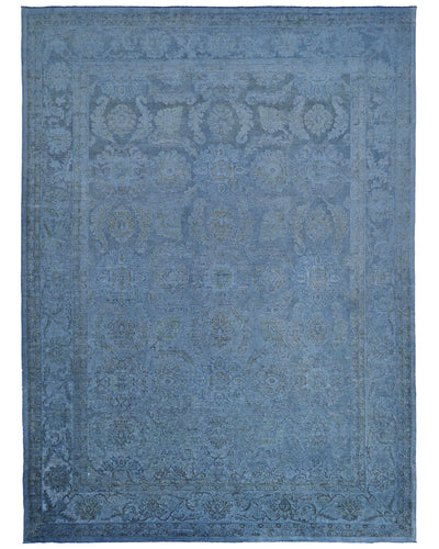 9x12 Ft Blue Over Dye Chobi Afghan Hand Knotted Floral High Low Wool Area Rug