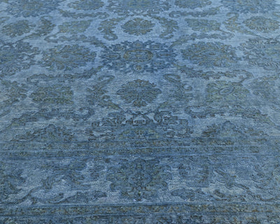 9x12 Ft Blue Over Dye Chobi Afghan Hand Knotted Floral High Low Wool Area Rug