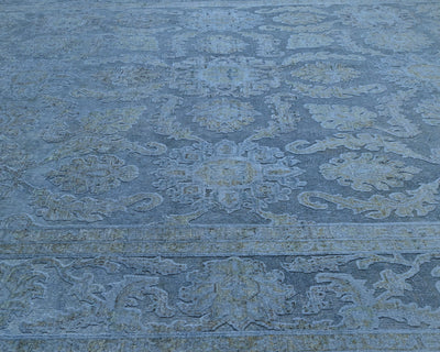 9x12 Ft Blue Over Dye Chobi Afghan Hand Knotted Floral High Low Wool Area Rug