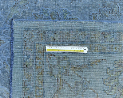 9x12 Ft Blue Over Dye Chobi Afghan Hand Knotted Floral High Low Wool Area Rug