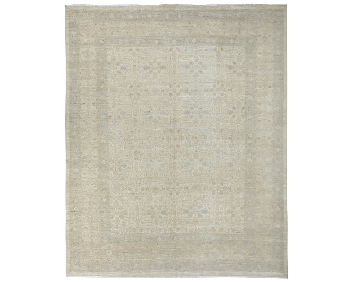 8x10 Chobi Fine Quality Beige Afghan Hand Knotted Wool Area Rug