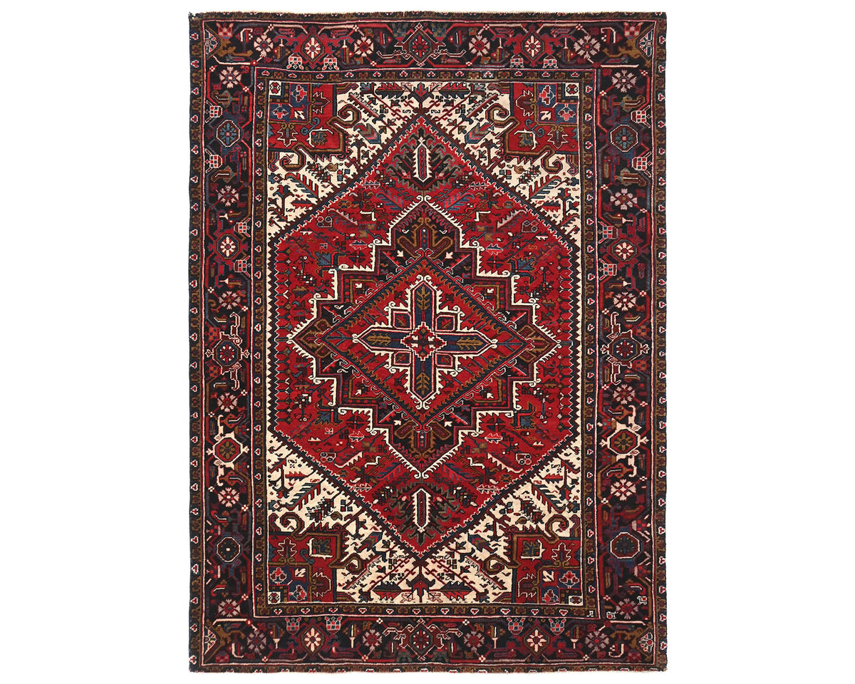 Alfombra de lana anudada a mano, estilo persa Heriz, vintage, color rojo, 6 x 9