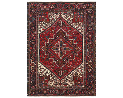 Alfombra de lana anudada a mano, estilo persa Heriz, vintage, color rojo, 6 x 9