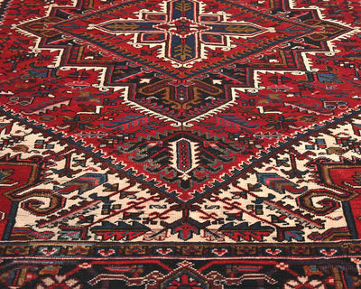 Alfombra de lana anudada a mano, estilo persa Heriz, vintage, color rojo, 6 x 9