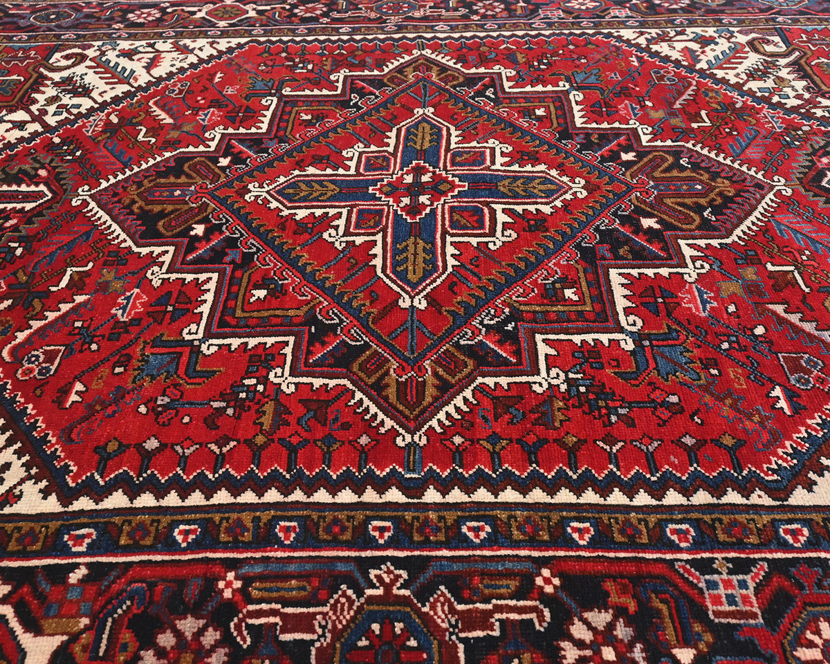 Alfombra de lana anudada a mano, estilo persa Heriz, vintage, color rojo, 6 x 9