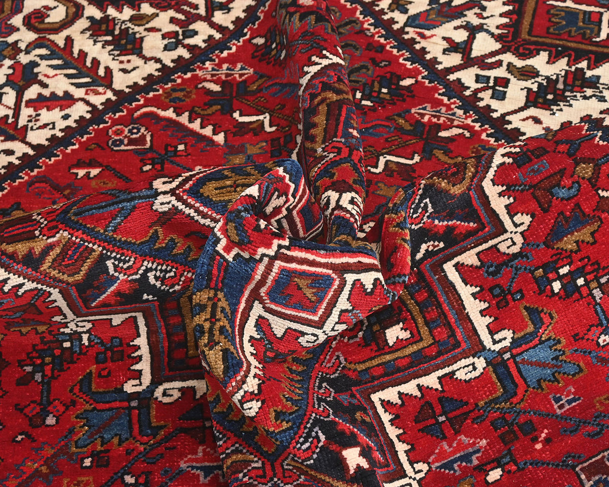 Alfombra de lana anudada a mano, estilo persa Heriz, vintage, color rojo, 6 x 9