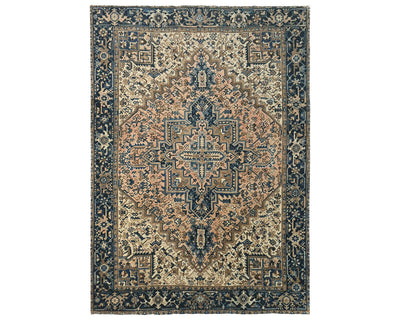 Alfombra de lana anudada a mano estilo persa terracota Heriz vintage de 8 x 10 pulgadas