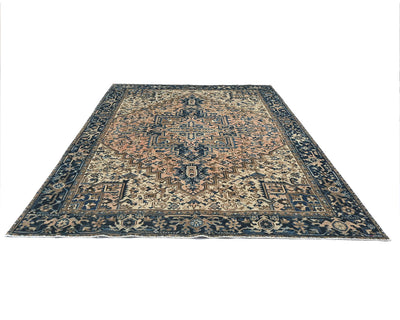 Alfombra de lana anudada a mano estilo persa terracota Heriz vintage de 8 x 10 pulgadas