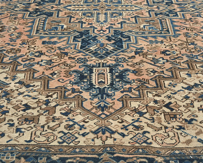 Alfombra de lana anudada a mano estilo persa terracota Heriz vintage de 8 x 10 pulgadas