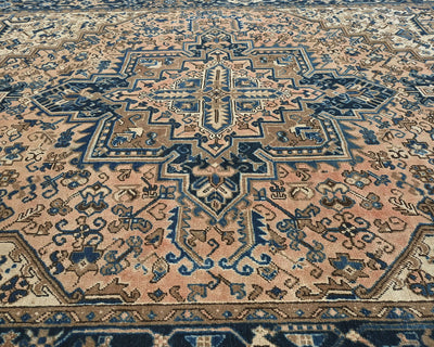 Alfombra de lana anudada a mano estilo persa terracota Heriz vintage de 8 x 10 pulgadas