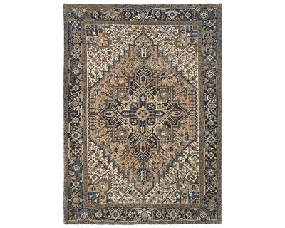 Alfombra de lana anudada a mano estilo persa vintage Heriz marrón de 8 x 10 pulgadas