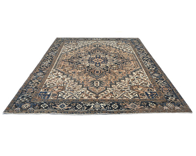 Alfombra de lana anudada a mano estilo persa vintage Heriz marrón de 8 x 10 pulgadas