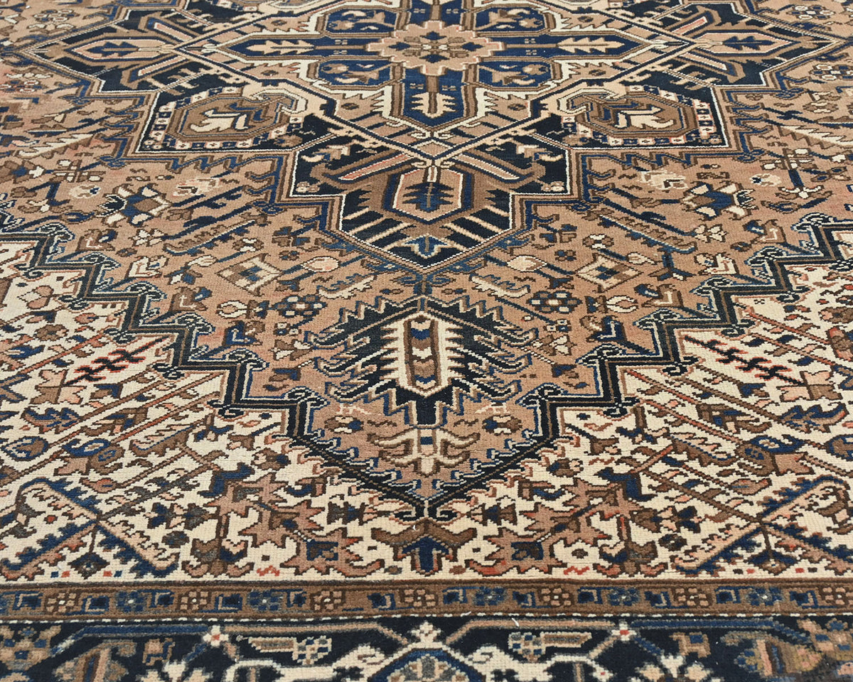 Alfombra de lana anudada a mano estilo persa vintage Heriz marrón de 8 x 10 pulgadas