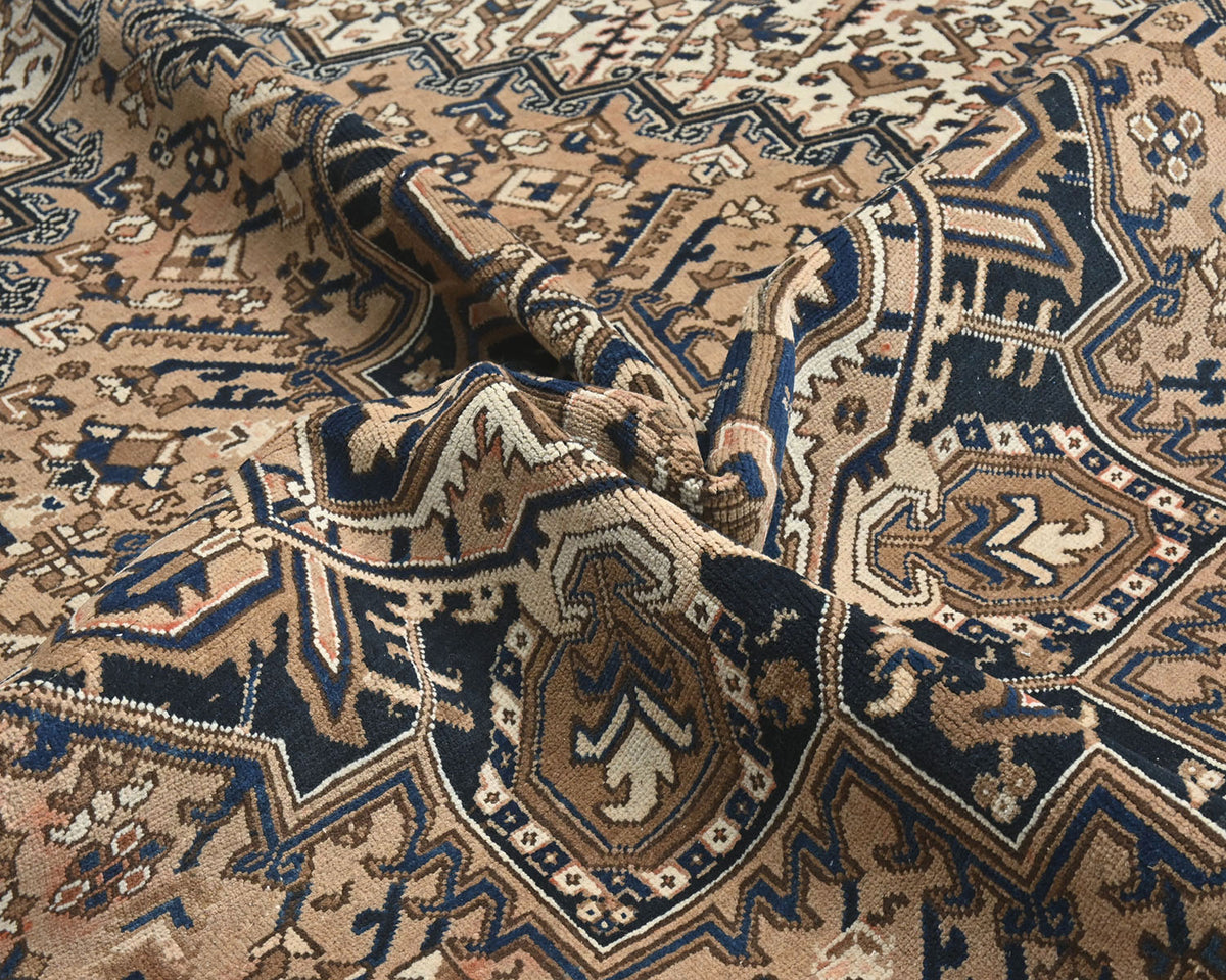 Alfombra de lana anudada a mano estilo persa vintage Heriz marrón de 8 x 10 pulgadas
