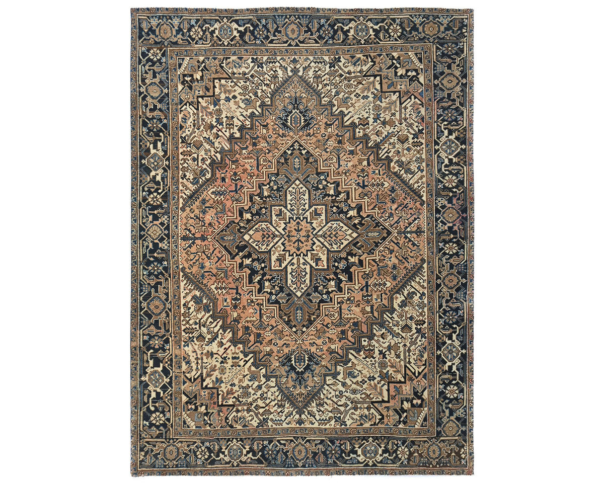 Alfombra vintage de lana anudada a mano, estilo persa, terracota, Heriz, de 2,45 m x 2,78 m