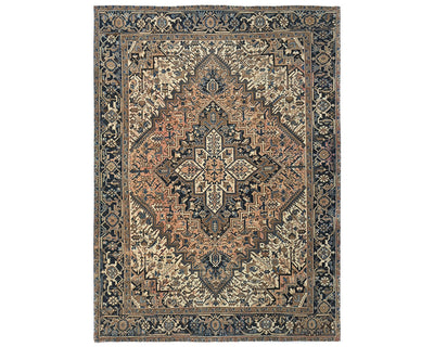 Alfombra vintage de lana anudada a mano, estilo persa, terracota, Heriz, de 2,45 m x 2,78 m