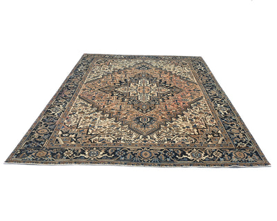 Alfombra vintage de lana anudada a mano, estilo persa, terracota, Heriz, de 2,45 m x 2,78 m