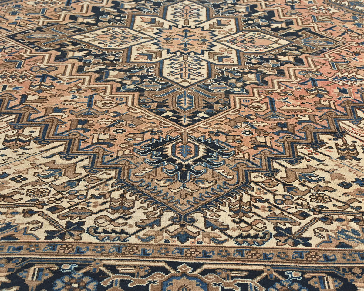 Alfombra vintage de lana anudada a mano, estilo persa, terracota, Heriz, de 2,45 m x 2,78 m