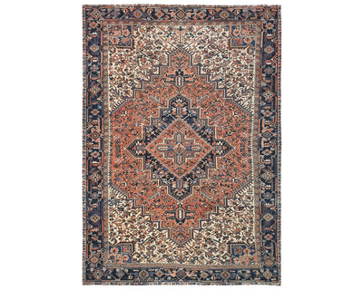 Alfombra de lana anudada a mano estilo persa terracota Heriz vintage de 8 x 10 pulgadas
