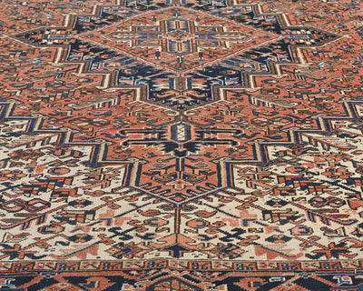 Alfombra de lana anudada a mano estilo persa terracota Heriz vintage de 8 x 10 pulgadas