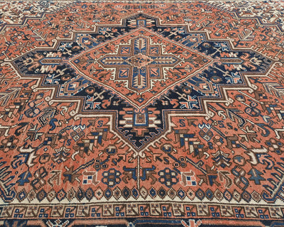 Alfombra de lana anudada a mano estilo persa terracota Heriz vintage de 8 x 10 pulgadas