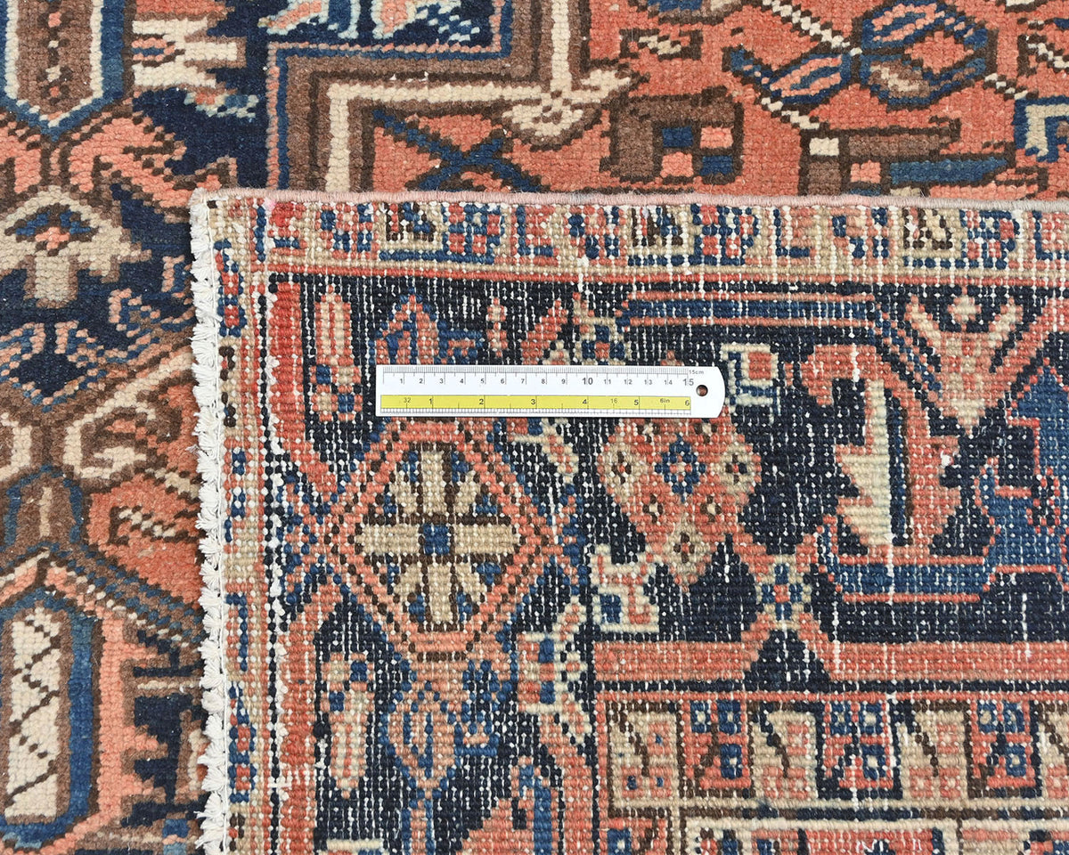 Alfombra de lana anudada a mano estilo persa terracota Heriz vintage de 8 x 10 pulgadas