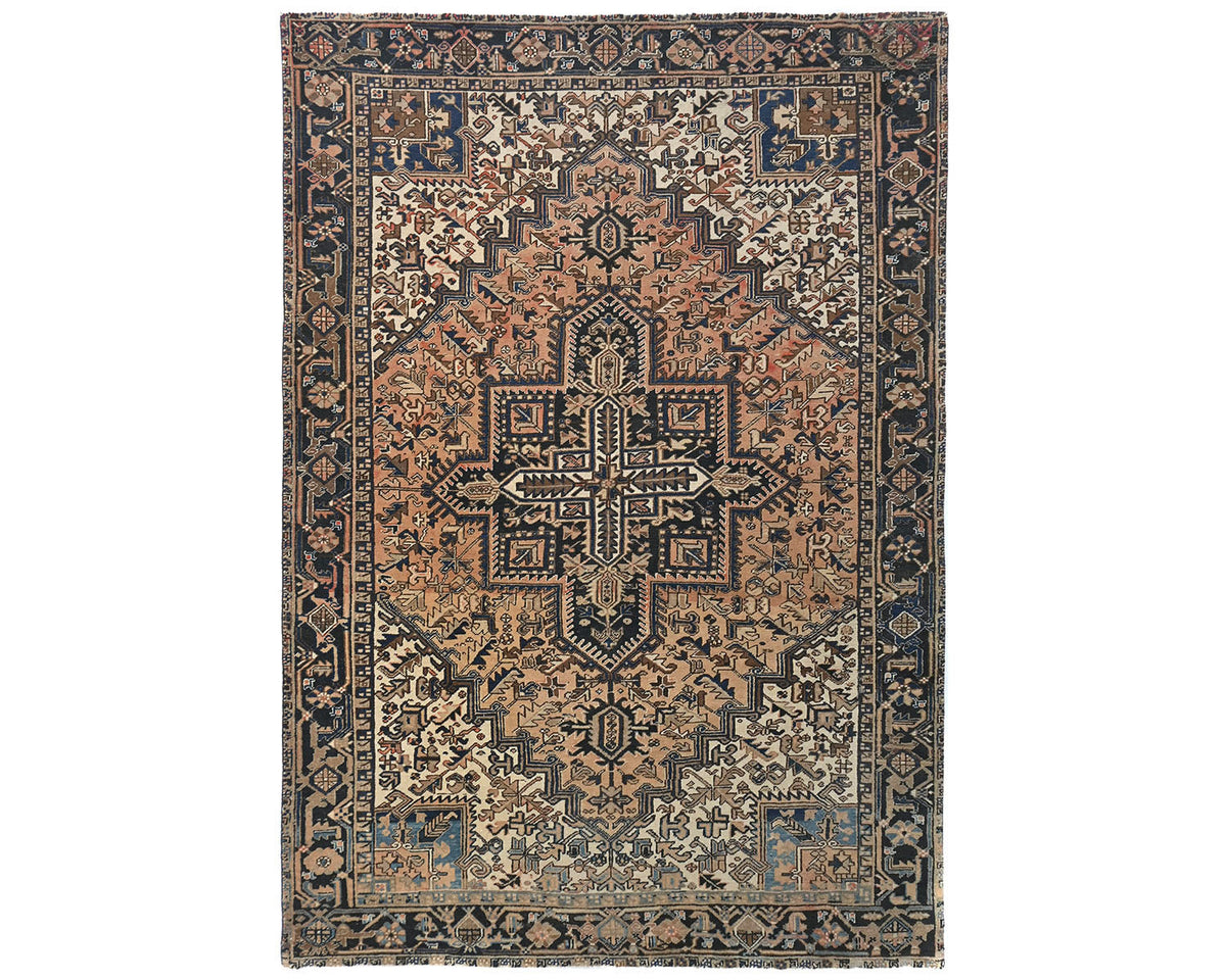 Alfombra de lana anudada a mano estilo persa terracota Heriz vintage de 8 x 11